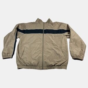 Weatherproof Mens Size Large Tan Windbreaker Jacket Full Zip Striped Polyester